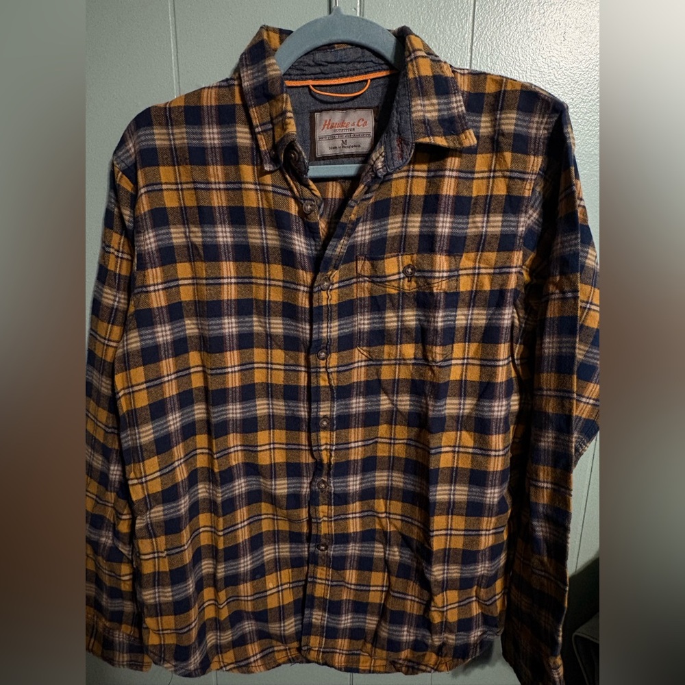 Hawke & Co Men's Casual Plaid Shirt - Navy and Mustard